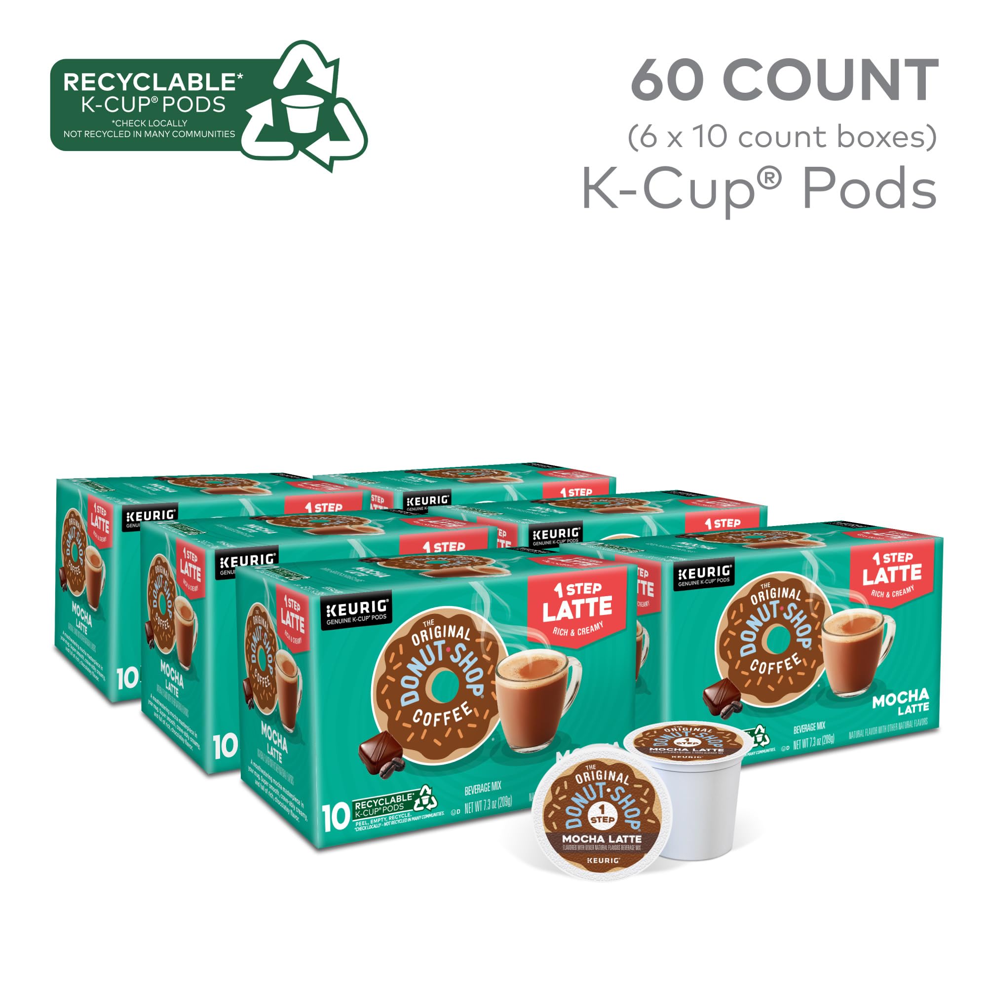 The Original Donut Shop Mocha Latte, Single Serve Coffee K-Cup Pod, Flavored Coffee, 60 Count (6 Packs of 10)