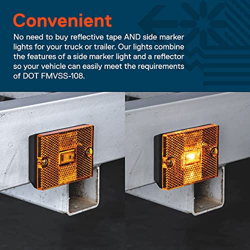 TRUE MODS 2pc 2x3 3x2 Inch Amber LED Stud-Mount Side Marker Light [DOT Certified] [IP67 Waterproof] [ Integrated Reflector] for Utility Boat Trailers Over 80" Camper RV Clearance Light