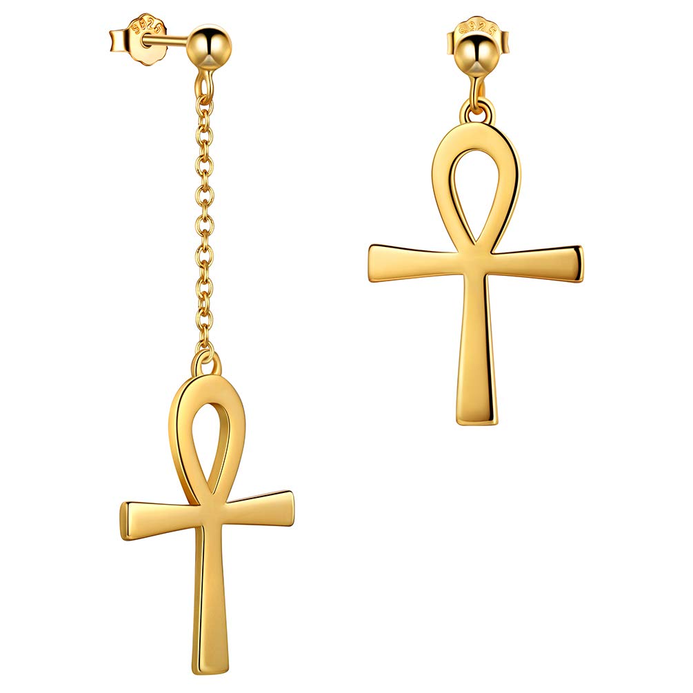 Egyptian Ankh Cross Earrings for Men Women 925 Sterling Silver Gothic Cross Dangle Earrings Ancient Symbol Key of Life Ankh Earrings Protection Jewelry Christmas Gifts for Women Mom Wife FE079Y