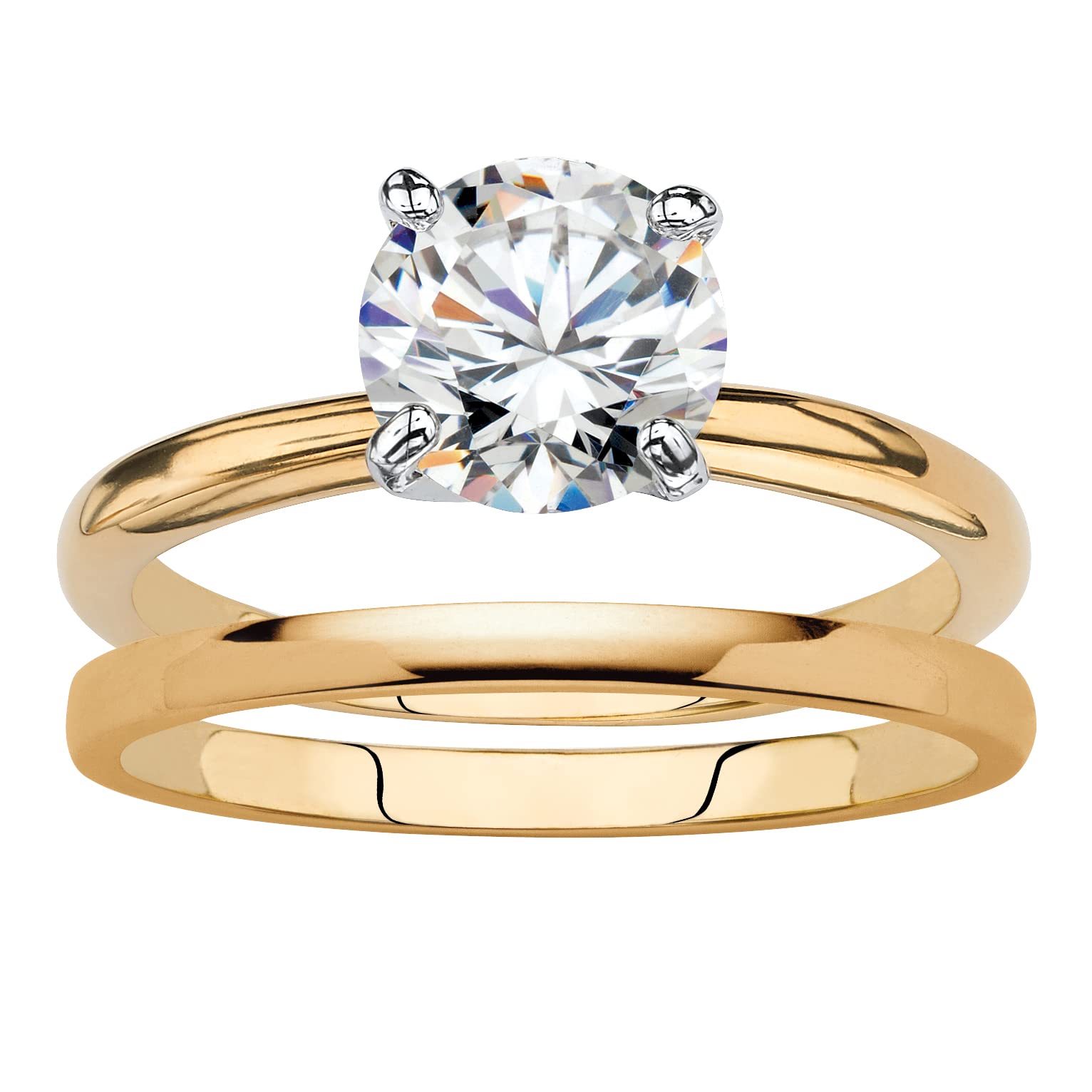 PalmBeach Yellow Gold-Plated Round Cubic Zirconia Solitaire Bridal Ring Set Sizes 5-10 Size 6