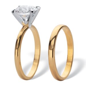 PalmBeach Yellow Gold-Plated Round Cubic Zirconia Solitaire Bridal Ring Set Sizes 5-10 Size 6