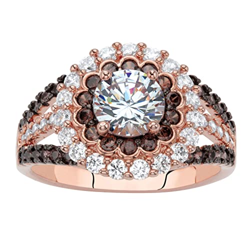 Palm Beach Jewelry Rose Gold-Plated Round Cubic Zirconia Double Halo Engagement Ring Sizes 6-10 Size 7