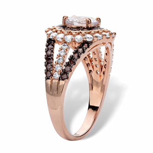 Palm Beach Jewelry Rose Gold-Plated Round Cubic Zirconia Double Halo Engagement Ring Sizes 6-10 Size 7