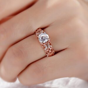 Jeulia 2 Carat Leaf Vines Rings for Women 925 Sterling Silver Rose Gold Plated Engagement Rings Round Cut Diamond Wedding Band Rings Solitaire CZ Promise Anniversary Rings Romantic Gift (Rose Gold, 8)