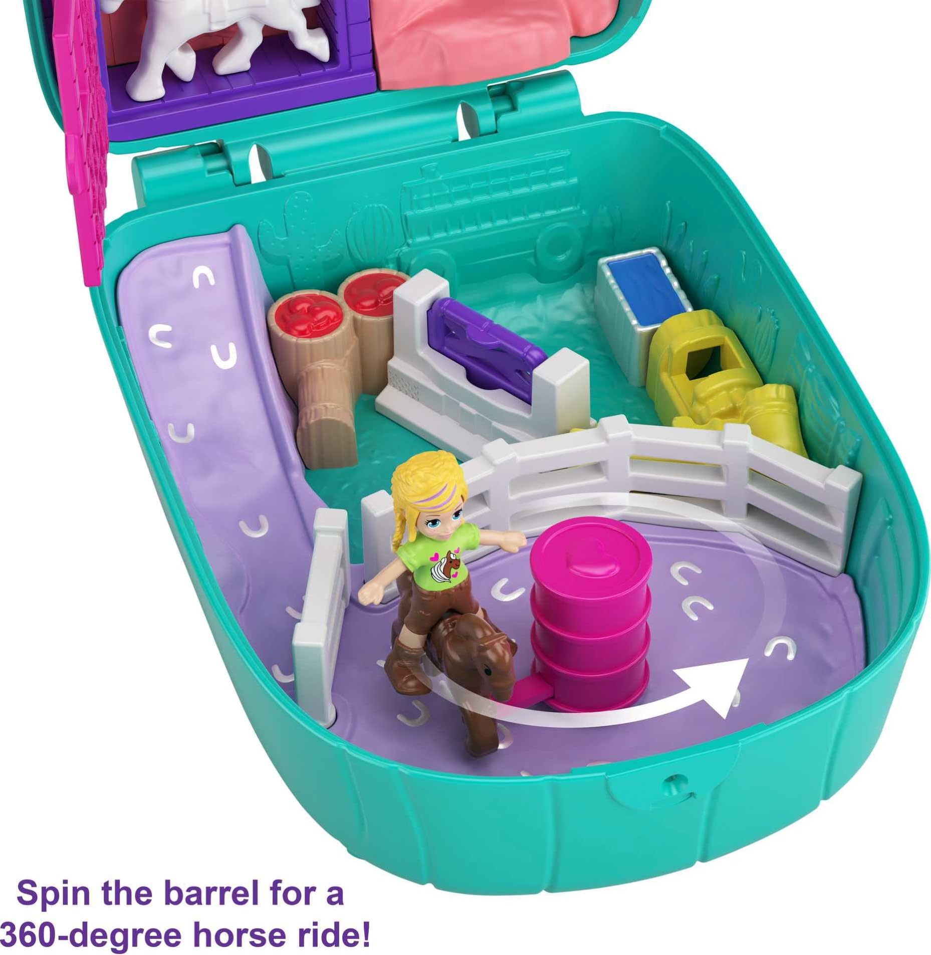 Polly Pocket Playset, Travel Toy with 2 Micro Dolls & Pet Horses, Pocket World Cactus Cowgirl Ranch Compact