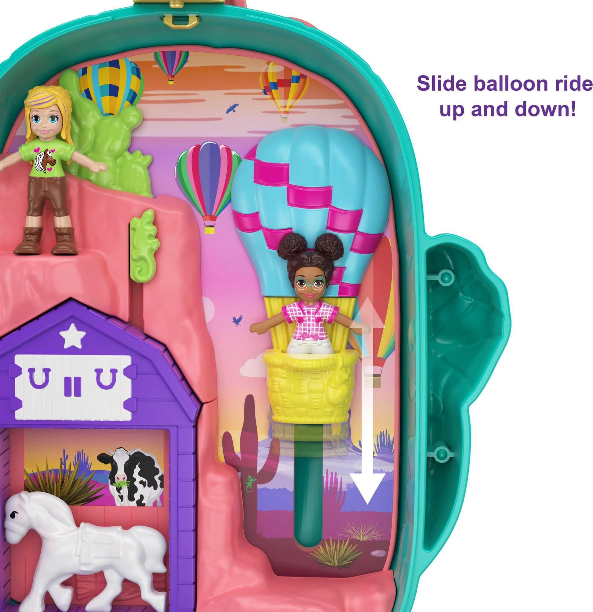 Polly Pocket Playset, Travel Toy with 2 Micro Dolls & Pet Horses, Pocket World Cactus Cowgirl Ranch Compact