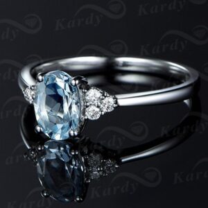 Kardy Fashion Gemstone Sea Blue Aquamarine Oval Cut 14K White Gold Engagement Women's Diamond Band Ring Set