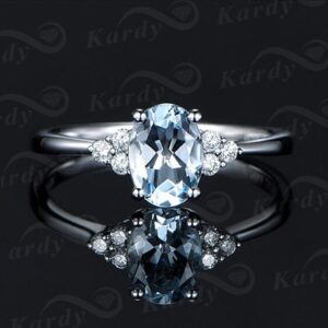 Kardy Fashion Gemstone Sea Blue Aquamarine Oval Cut 14K White Gold Engagement Women's Diamond Band Ring Set