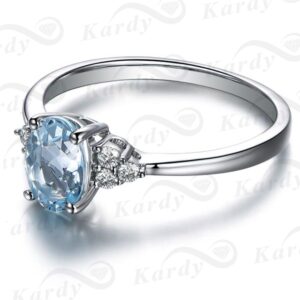 Kardy Fashion Gemstone Sea Blue Aquamarine Oval Cut 14K White Gold Engagement Women's Diamond Band Ring Set