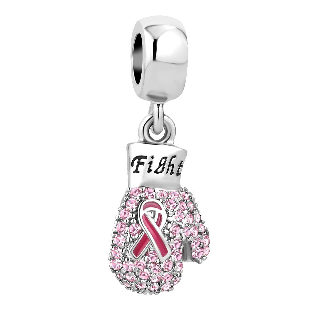 LovelyCharms Pink Ribbon Fight Breast Cancer Awareness Boxing Gloves Charm Bead For Bracelet