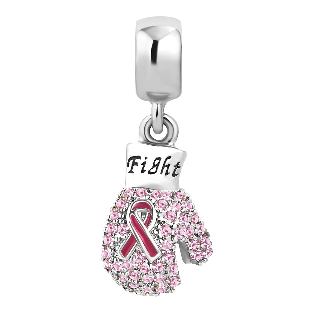 LovelyCharms Pink Ribbon Fight Breast Cancer Awareness Boxing Gloves Charm Bead For Bracelet