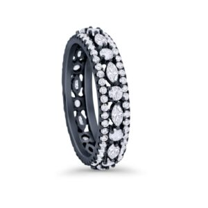 Blue Apple Co. 6mm Art Deco Full Eternity Band Marquise Round Black Tone, Simulated Cubic Zirconia 925 Sterling Silver Size-8