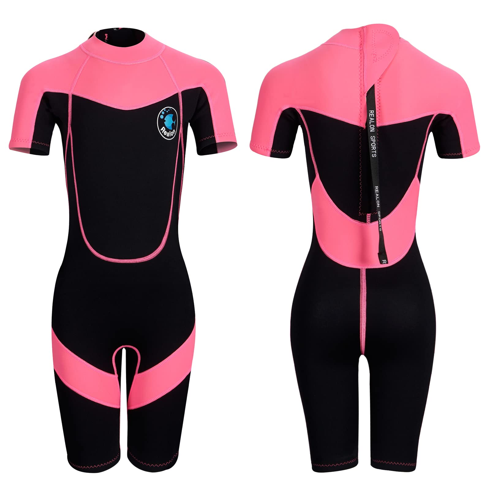 REALON Shorty Wetsuit Kids for Boys/Girls Shorty Baby One Piece Wet Suit 2mm Neoprene Wet Suit Shorty Back Zipper 3t to 12t Toddler/Infant Swimsuit for Surfing Snorkeling Swimming