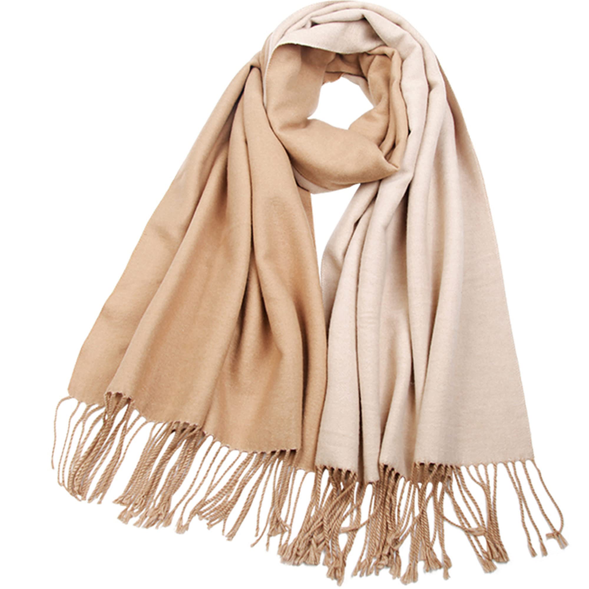 GERUNSI Cashmere Scarf Women Oversized Pashmina Large Warm Shawls Wraps 2 Tone Solid Color for Autumn Winter 78"x27"