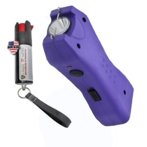 Pocket Stun Gun Flashlight Pepper Spray Kit. Includes Mini Stun Gun Flashlight & .5 oz Keychain OC CS Self Defense Spray. Powerful Weapons Compact Mini Stun Gun for Women or Men. (Purple)