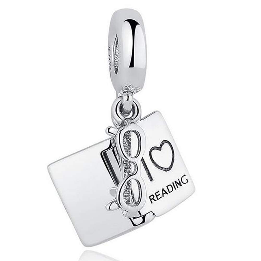 925 Sterling Silver I Love Reading Dangle Charm Beads Lucky Book Fits Pandora Bracelet Charms & European Bracelets