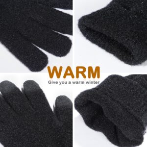 Achiou Winter Touchscreen Gloves Knit Warm Thick Thermal Soft Comfortable Wool Lining Elastic Cuff Texting for Women Men