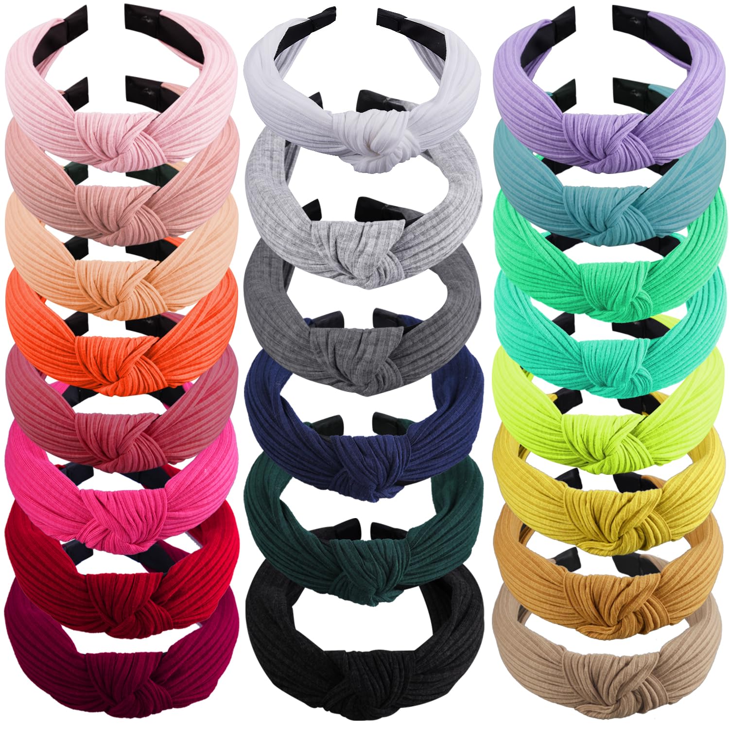 SIQUK 22 Pieces Top Knot Headbands Rib Knot Headband Wide Hairband Turban Cross Knotted Headbands for Woman and Girls, 22 Colors