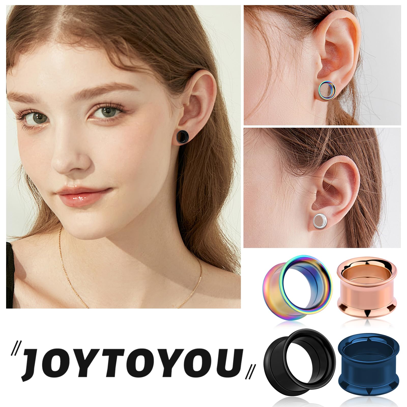 JOYTOYOU 6 Pairs Ear Tunnels Stainless Steel Mix Color Piercing Tunnels Screw Stretching Hollow Expanders Gauge Large Ear Plugs More Size 3/4" 20MM