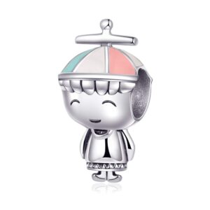 lucky girl/boy charm 925 sterling silver family charm grandma grandapa little girl/boy bead fit woman bracelets (propeller hat boy)