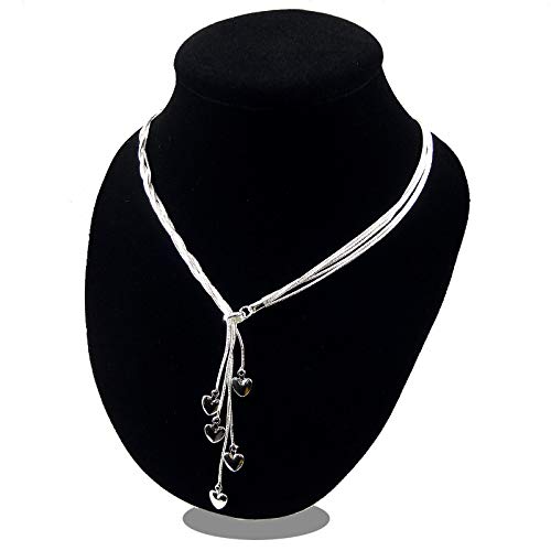 Necklaces for Women, Italian Silver Five-line Chain with Five-Heart Necklace(21.6")