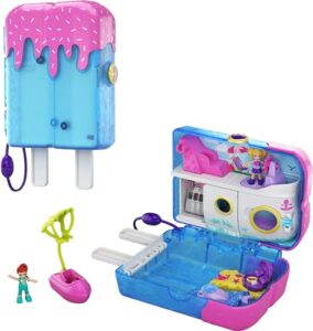 polly pocket playset, travel toy with 2 micro dolls & water play accessories, pocket world sweet sails cruise ship compact