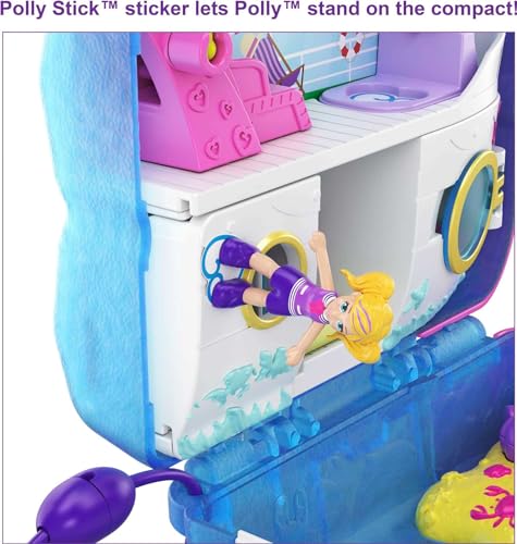 Polly Pocket Playset, Travel Toy with 2 Micro Dolls & Water Play Accessories, Pocket World Sweet Sails Cruise Ship Compact