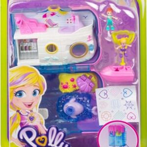 Polly Pocket Playset, Travel Toy with 2 Micro Dolls & Water Play Accessories, Pocket World Sweet Sails Cruise Ship Compact