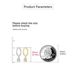 CZ Bezel Dangle Hoop Earrings for Women Girls 925 Sterling Silver Charms Minimalist Tiny Round Cubic Zirconia Drop Dangling Cartilage Helix Tragus Diamond Solicate Hypoallergenic Jewelry (Silver)