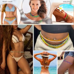 Tuoshei 12 Pieces Summer Jewelry Waist Bead Set Colorful Waist Bead Belly Bead African Waist Bead Body Chain Beaded Belly Chain Bikini Jewelry for Woman Girl (12PCS style7) (style 1)