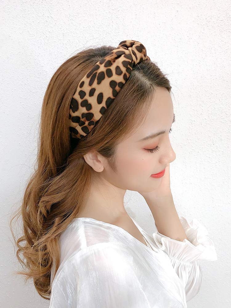 Leopard Print Headband for Women Girls, Wide Knotted Bow Headbands Leopard Print Headband Cheetah Hairband Hair Accessories Head Band Wrap