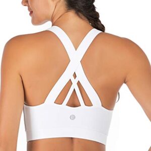 RUNNING GIRL Sports Bra for Women, Criss-Cross Back Padded Strappy Sports Bras Medium Support Yoga Bra with Removable Cups A-white