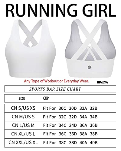 RUNNING GIRL Sports Bra for Women, Criss-Cross Back Padded Strappy Sports Bras Medium Support Yoga Bra with Removable Cups A-white