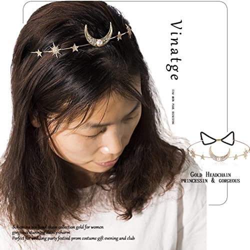 Fdesigner Gold Wedding Hair Accessories Pendant Head Chain Moon Star Hair Jewelry FashionCrystal Hair Pieces for Women