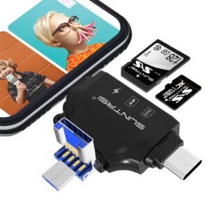 4 in 1 SD Card Reader for iPhone ipad Android Mac PC Camera,Micro SD Card Reader SD Card Adapter Portable Memory Card Reader Trail Camera Viewer Compatible for SD and TF Card