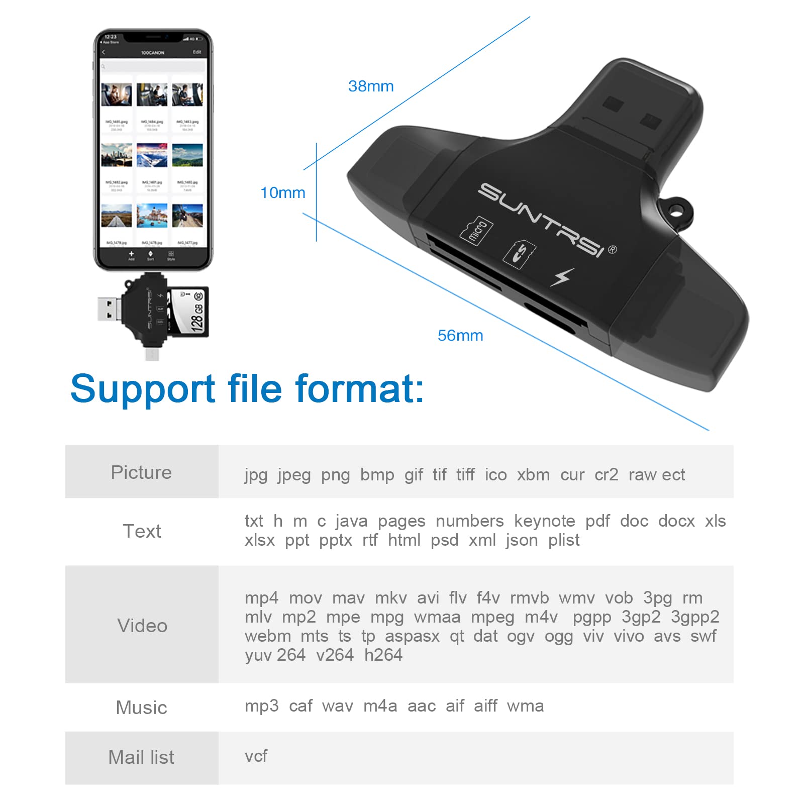 4 in 1 SD Card Reader for iPhone ipad Android Mac PC Camera,Micro SD Card Reader SD Card Adapter Portable Memory Card Reader Trail Camera Viewer Compatible for SD and TF Card