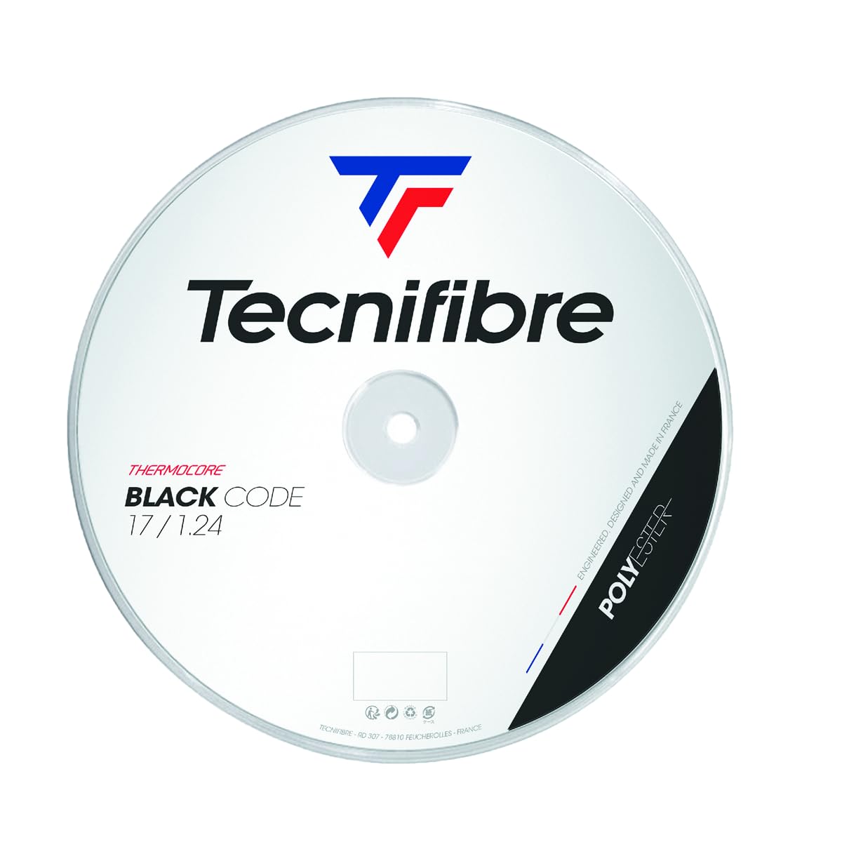 Tecnifibre 200M-Black Code 1.24 Adult Unisex Tennis Cord, Black, Single