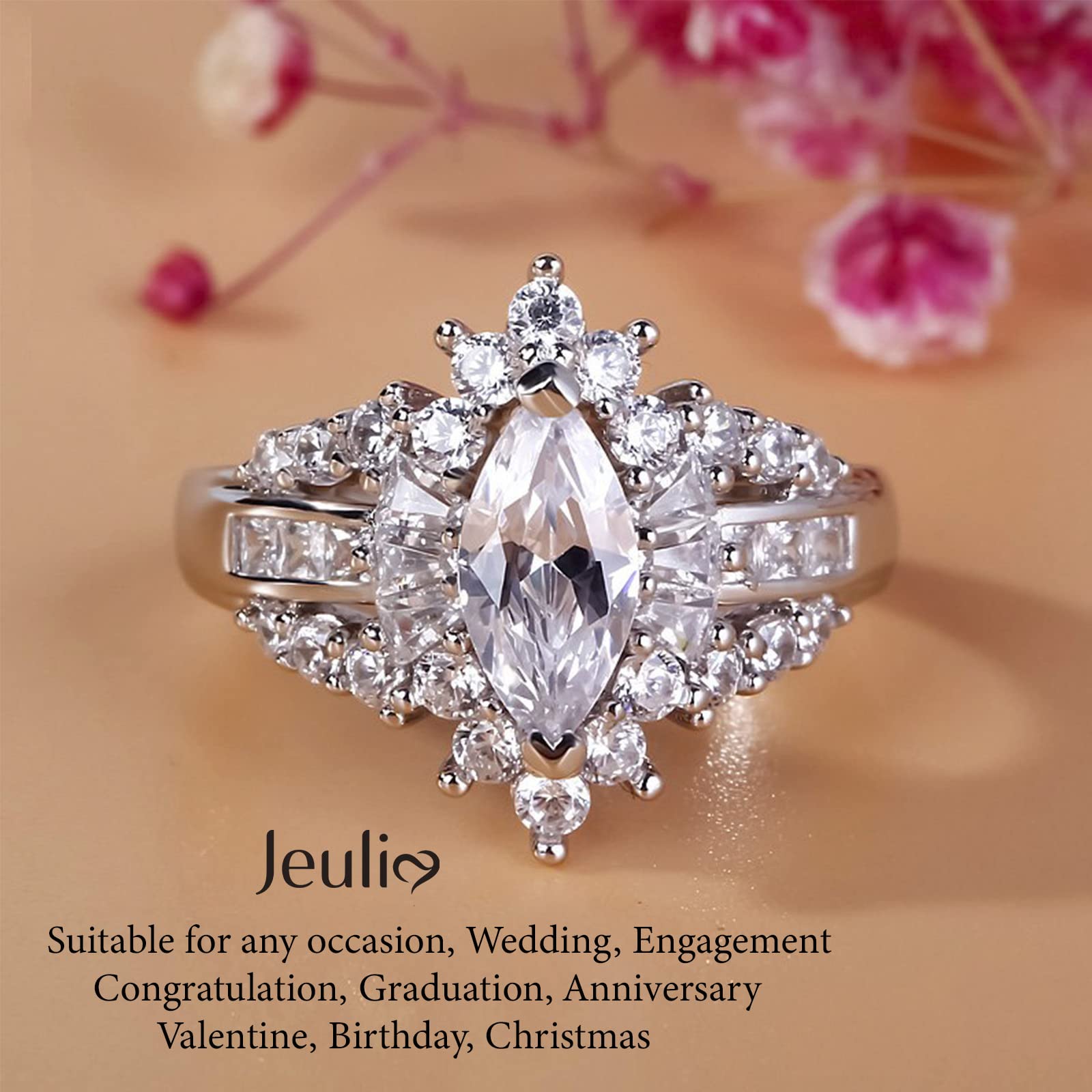 Jeulia 2 Carat Marquise Cut Rings Women Halo Solitaire Engagement Rings 925 Sterling Silver Cubic Zirconia Wedding Rings Anniversary Promise with Jewelry Box (8)