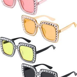 Frienda Oversize Square Glitter Sunglasses Sparkly Sunglasses Retro Thick Frame Sunglasses