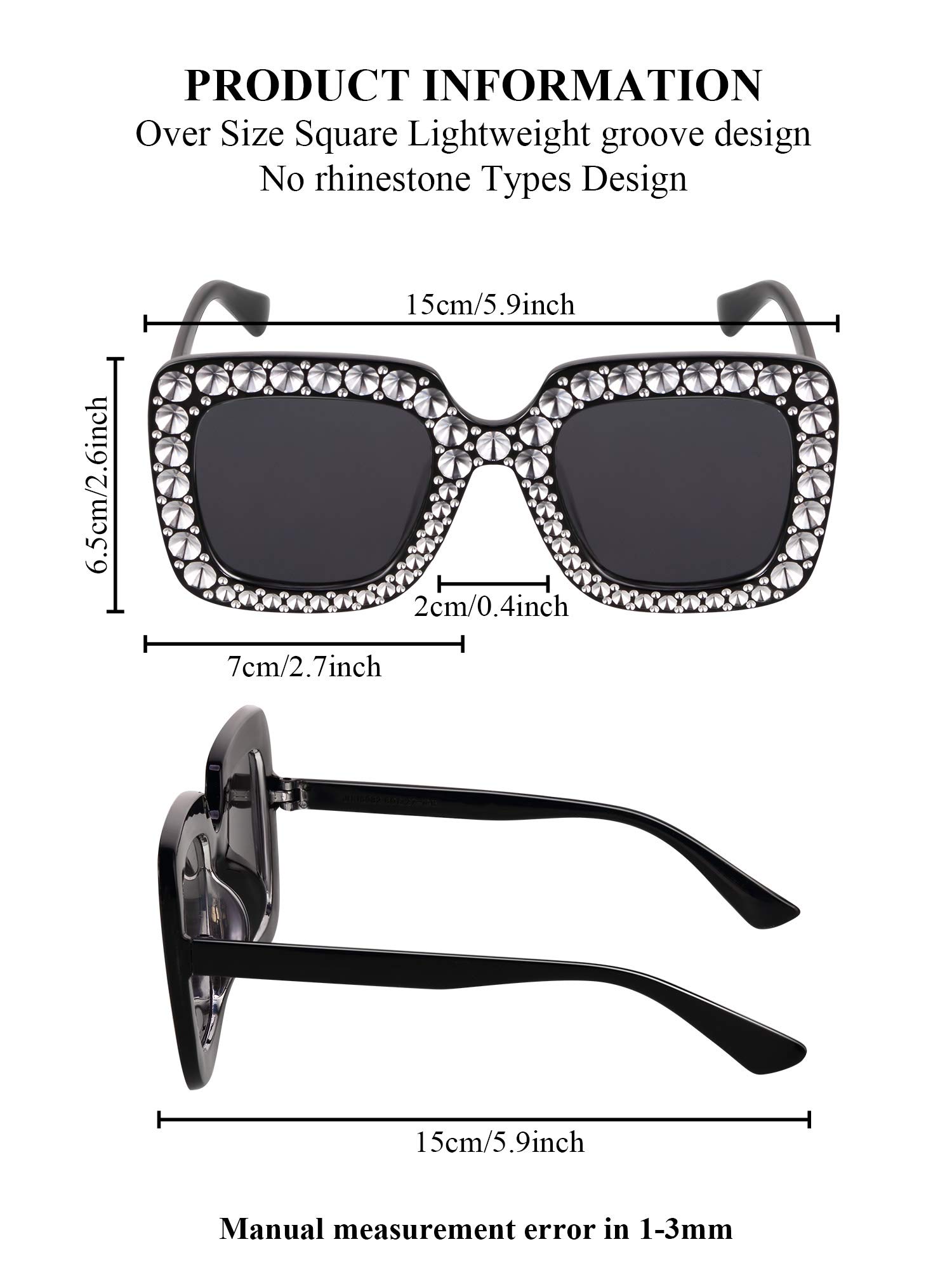 Frienda Oversize Square Glitter Sunglasses Sparkly Sunglasses Retro Thick Frame Sunglasses