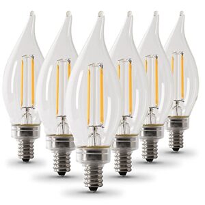 feit electric 60-watt equivalent ca10 led light bulb, dimmable enhance glass candelabra filament, 500 lumens, 13 yrs. lifetime, 2700k soft white, 6-pack - cfc60/927ca/fil/6