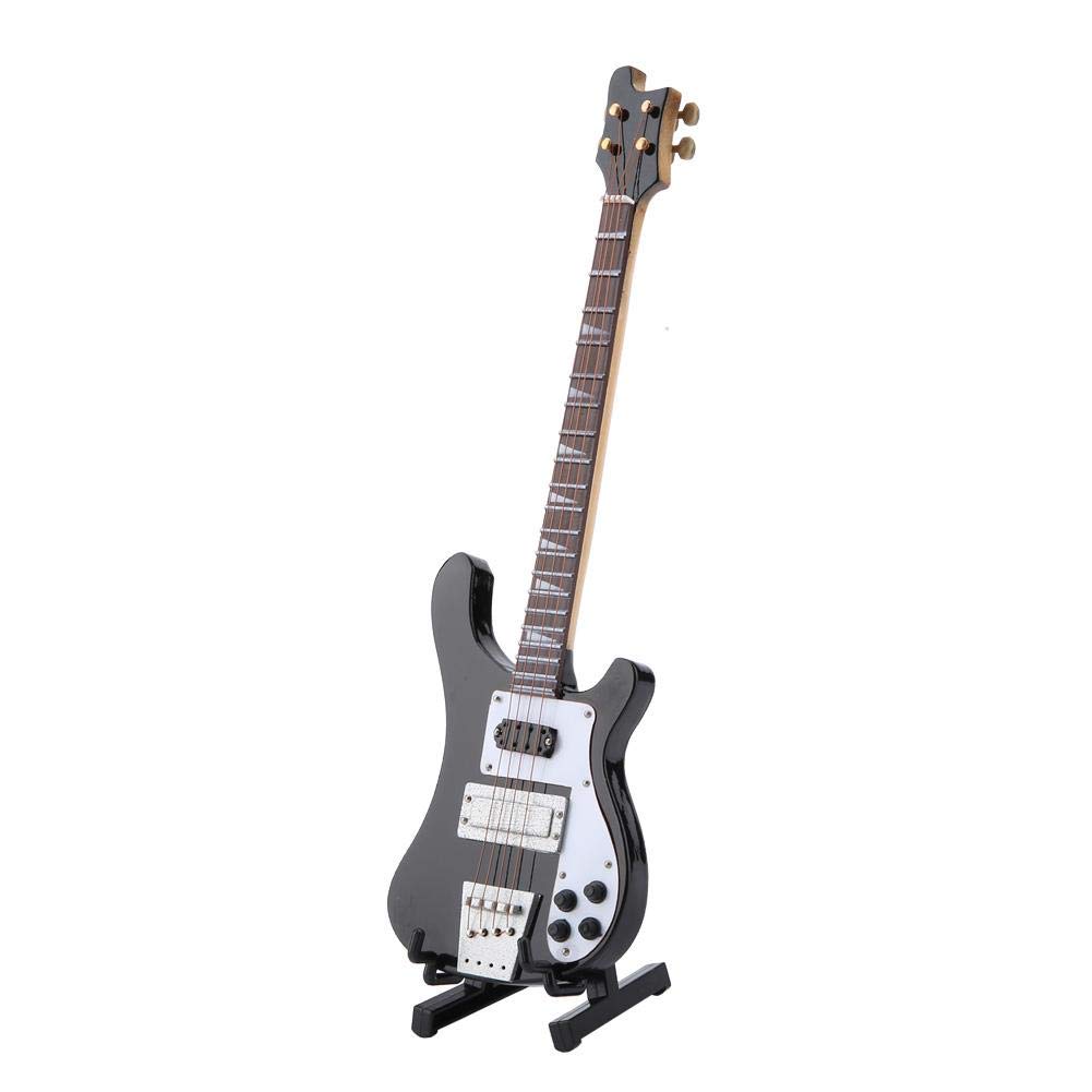 Miniature Guitar with Stand Replica Ornament Black Bass Guitar Replica Model Case Decoration Gift