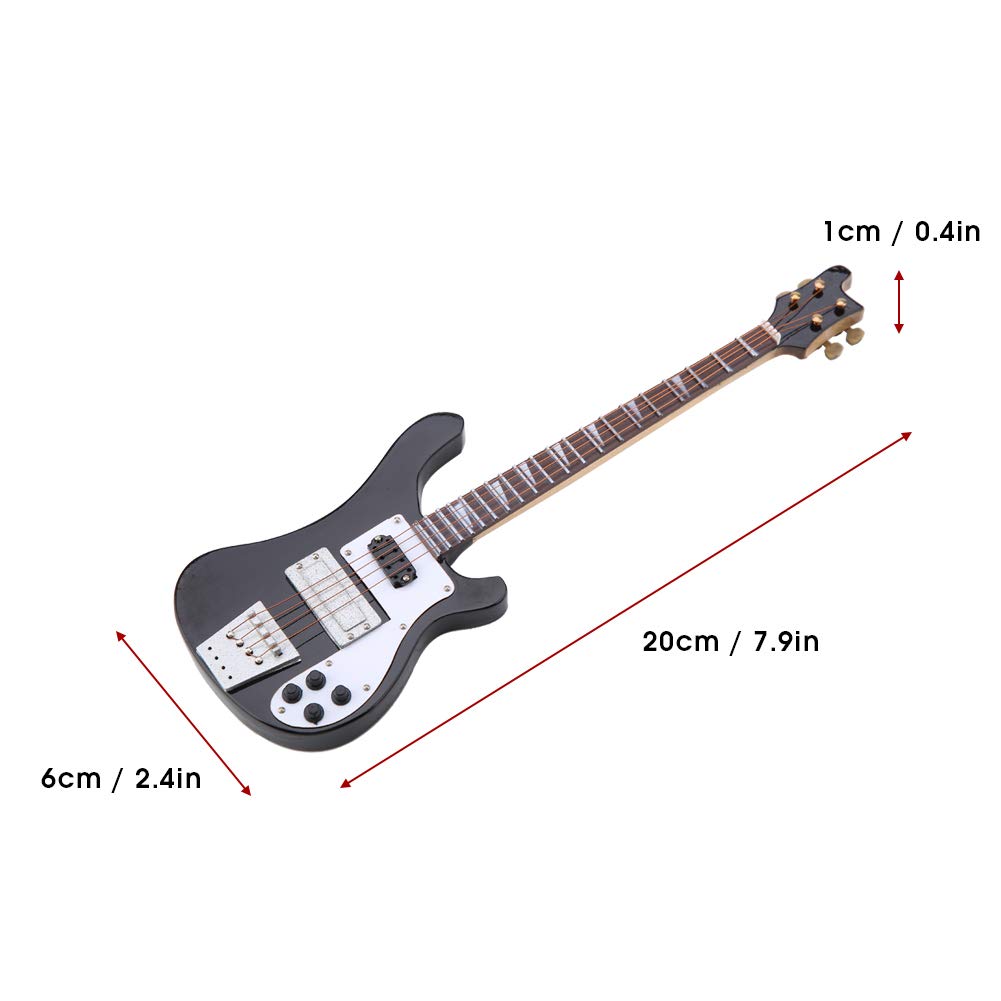 Miniature Guitar with Stand Replica Ornament Black Bass Guitar Replica Model Case Decoration Gift