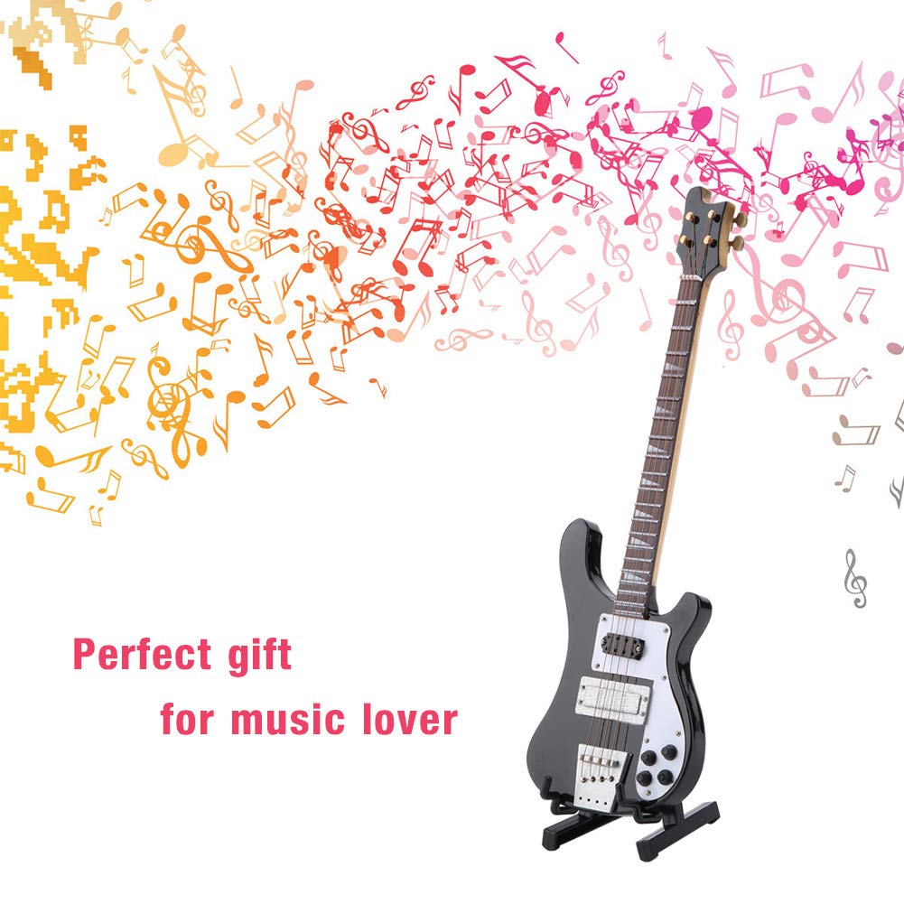 Miniature Guitar with Stand Replica Ornament Black Bass Guitar Replica Model Case Decoration Gift