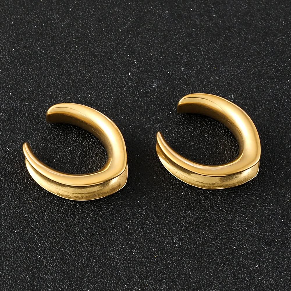 Casvort 2 PCS 8mm (0g) Hypoallergenic 316 Stainless Steel Gold Hot Minimalism Saddle Plugs Ear Gauges Tunnels Piercing Expander Stretchers Fashion Body Jewelry