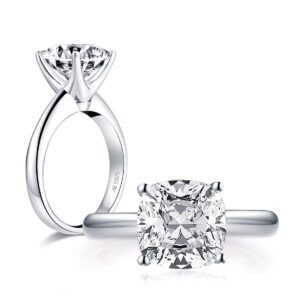 AINUOSHI 3 Carat Cushion Cut Brilliant Solitaire Cubic Zirconia CZ Sterling Silver 925 Wedding Engagement Ring (6)