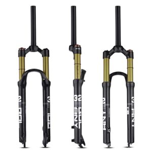 bolany bike suspension fork mtb bicycle magnesium alloy suspension front fork 26/27.5/29 inch, 120mm straight steerer and tapered steerer air fork (26, straight-manual)