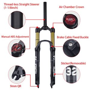 BOLANY Bike Suspension Fork MTB Bicycle Magnesium Alloy Suspension Front Fork 26/27.5/29 inch, 120mm Straight Steerer and Tapered Steerer Air Fork (26, Straight-Manual)