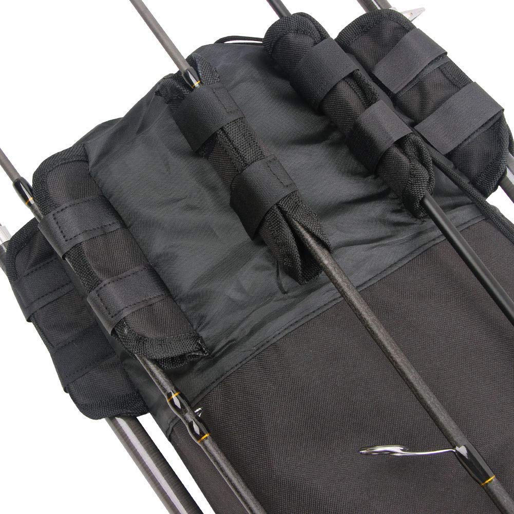 Fishing Pole Bag with Rod Holder Fishing Rod Bag Carrier Case 5 Poles Waterproof Travel Case Fishing Tackle Box Storage Bag Durable Fishing Gear Organizer Fishing Gift for Men (Black)