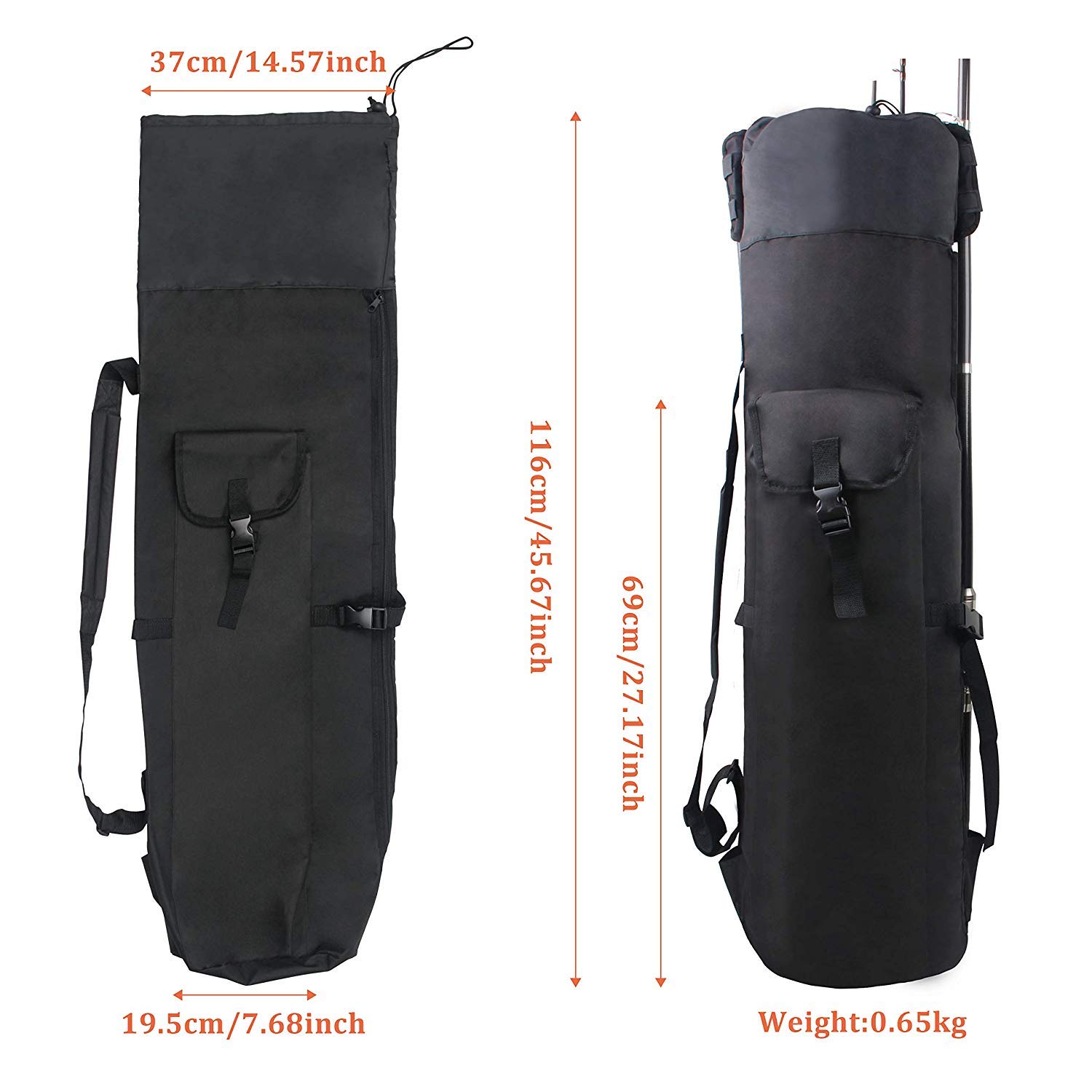 Fishing Pole Bag with Rod Holder Fishing Rod Bag Carrier Case 5 Poles Waterproof Travel Case Fishing Tackle Box Storage Bag Durable Fishing Gear Organizer Fishing Gift for Men (Black)